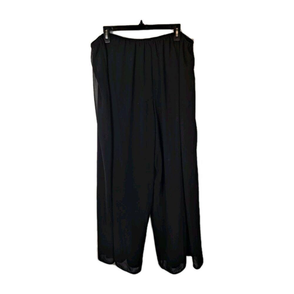 Alex Evenings Womens Flowy Wide Leg Pants Size 3X Black Chiffon Overlay Formal